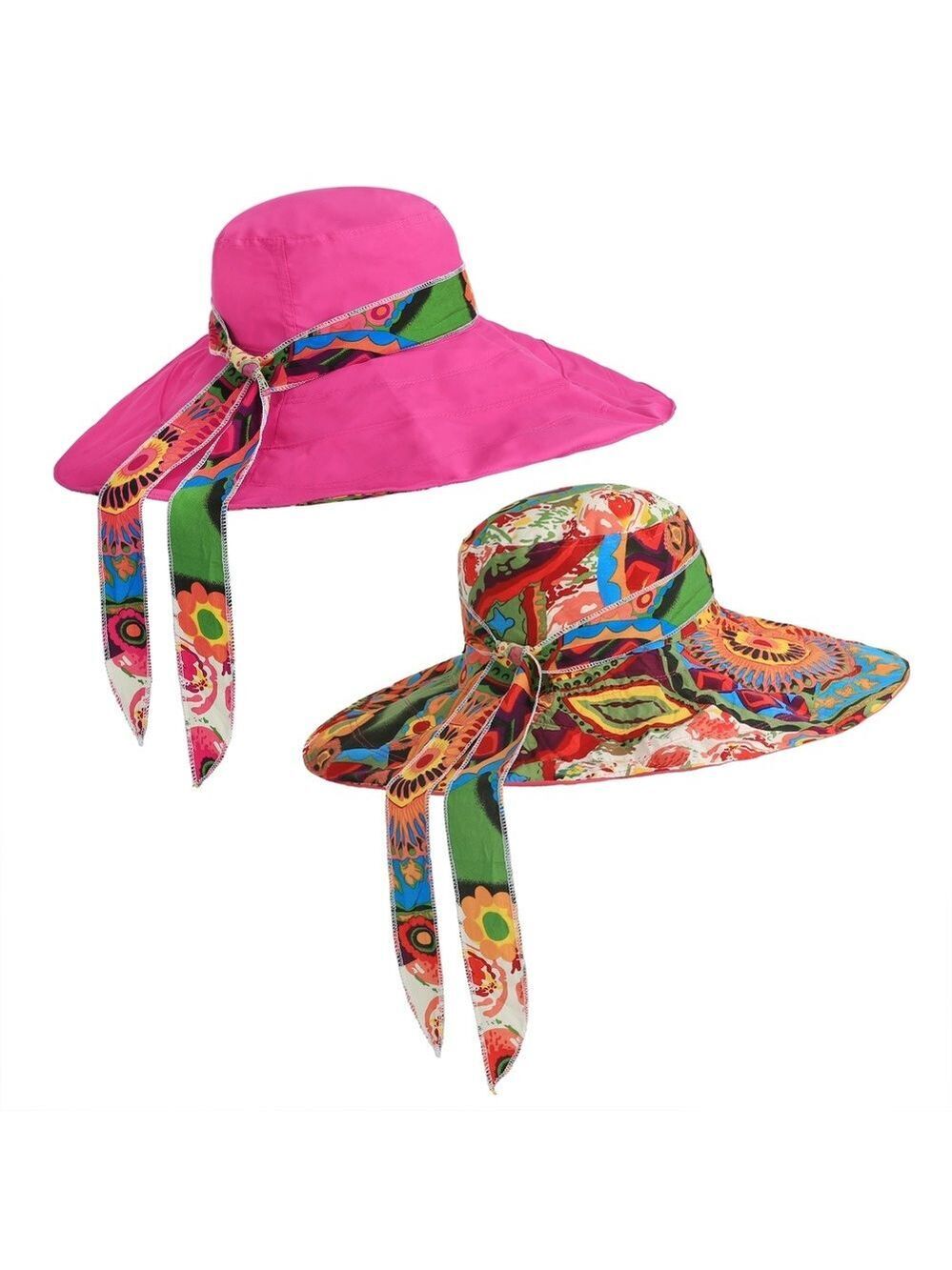 Women's Foldable Floppy Sun Hats Reversible Vacation Beach | Rose Red | Size OS - Picture 5 of 12